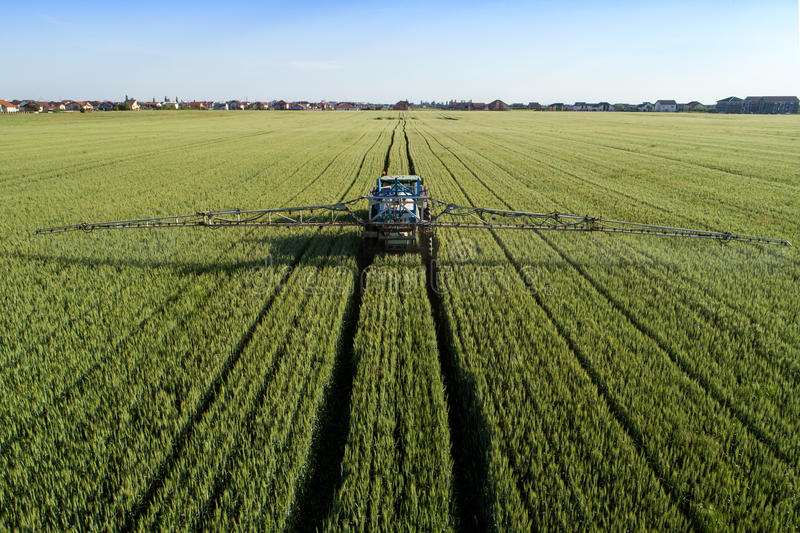 man spraying over his crop using machine